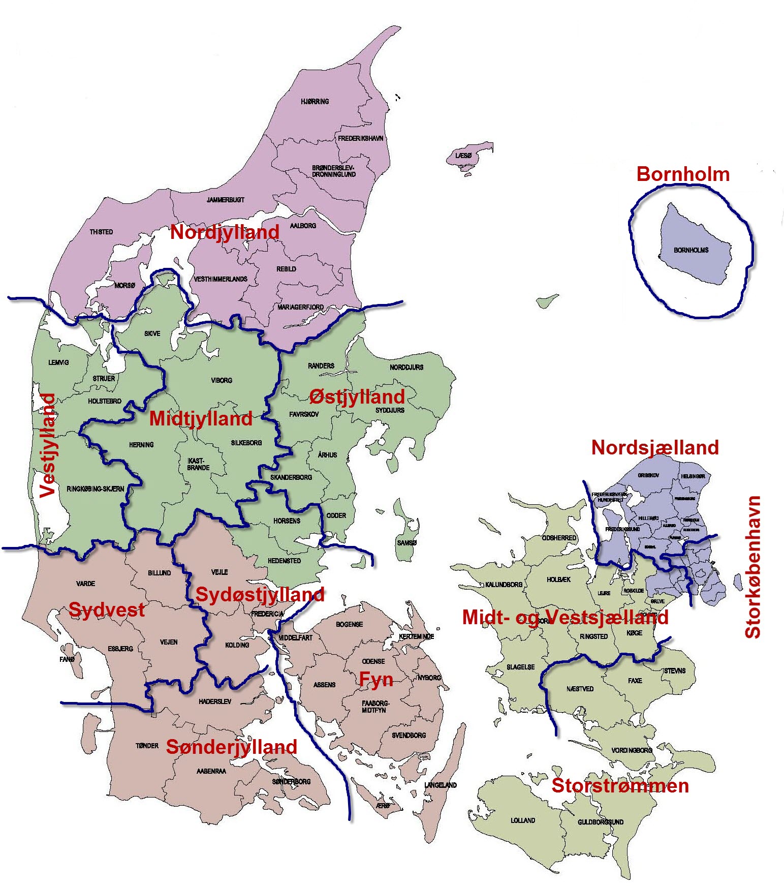 Regioner som vedtaget i 2019